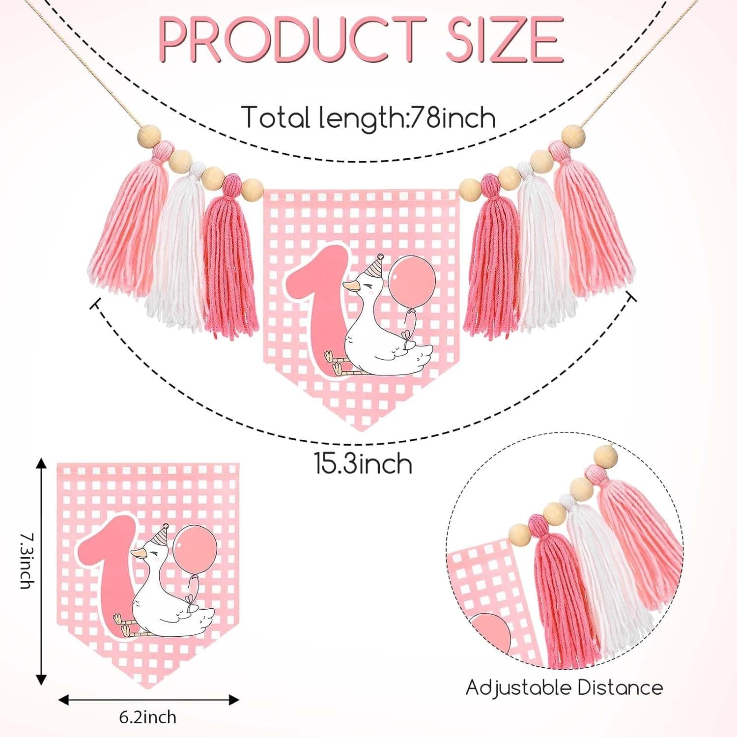 Pink Silly Goose 1st Birthday Banner – High Chair Tassel Decor for Girls - Thumbnail 6