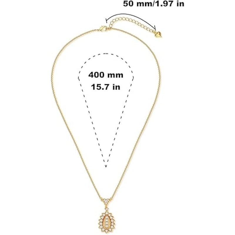 14K Gold Plated Oval Pendant Necklace Cubic Zirconia Pearl Vintage Style - Thumbnail 4