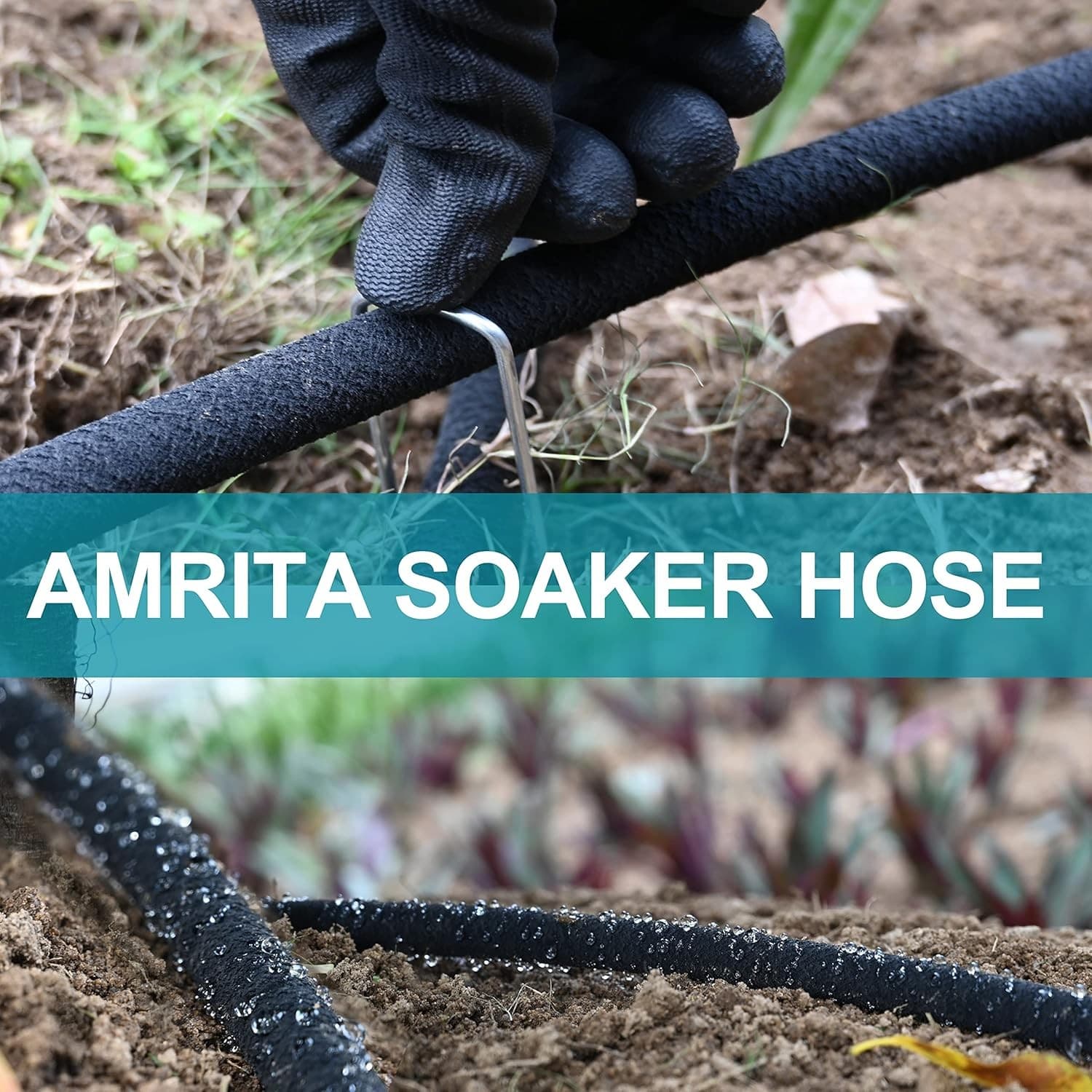 3/8'' 100FT Soaker Hose Kit Rubber Garden Hose Water Saving Black - Thumbnail 7