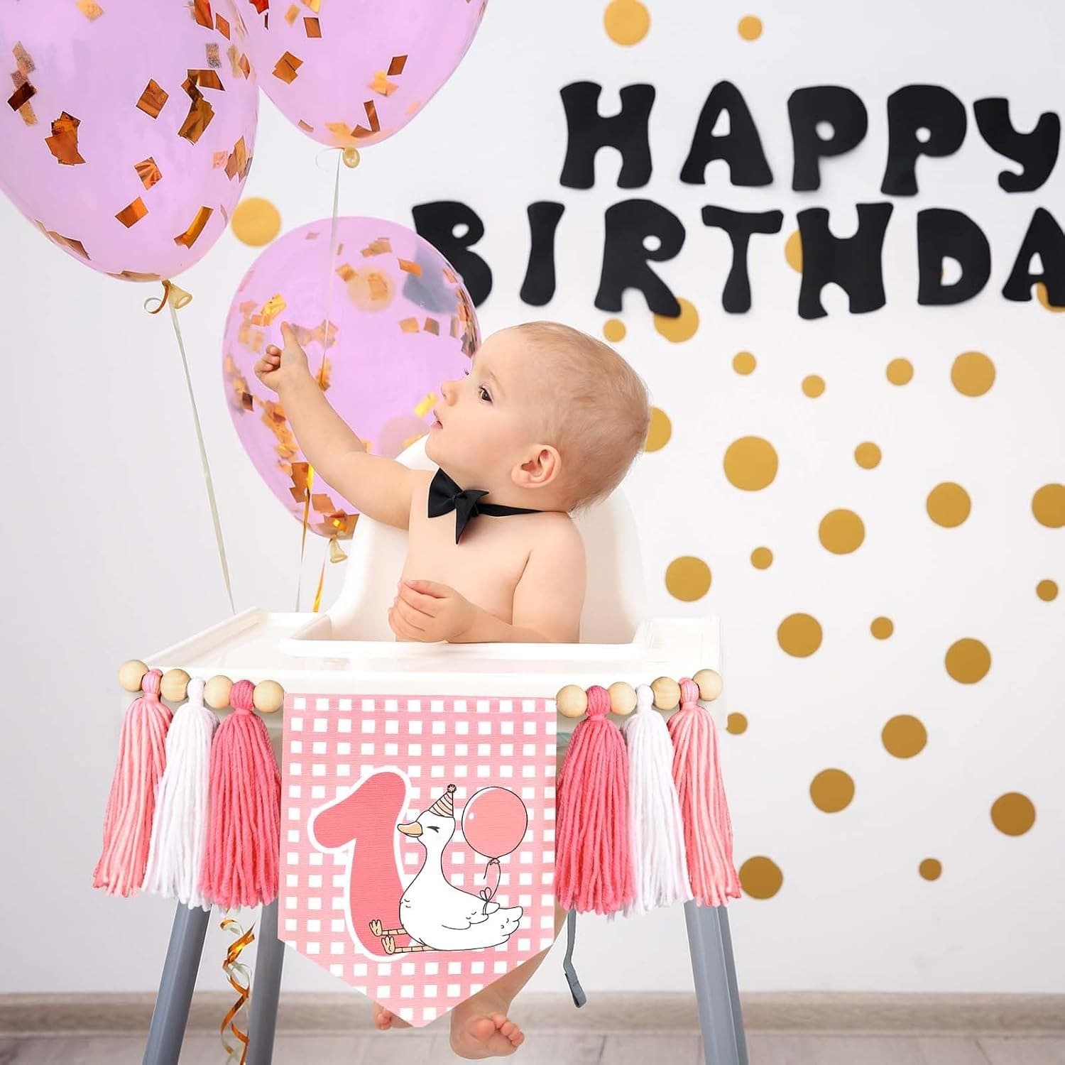 Pink Silly Goose 1st Birthday Banner – High Chair Tassel Decor for Girls - Thumbnail 5