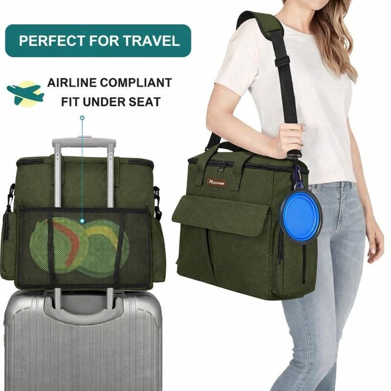 Dog Travel Bag Airline Approved Pet Travel Organizer w Bowls Food Containers - Thumbnail 2