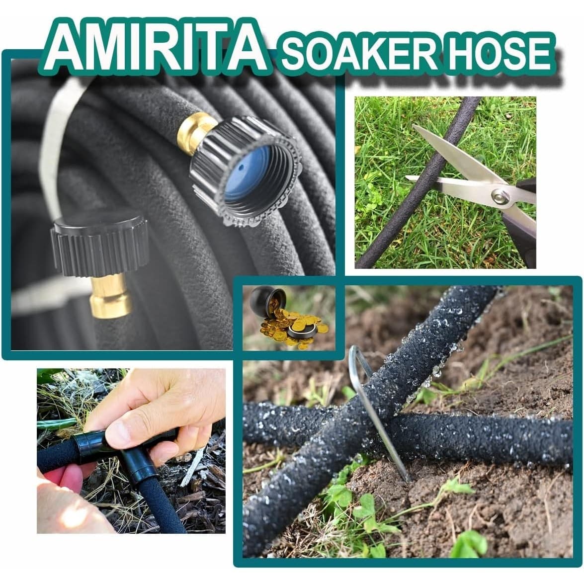 3/8'' 100FT Soaker Hose Kit Rubber Garden Hose Water Saving Black - Thumbnail 6