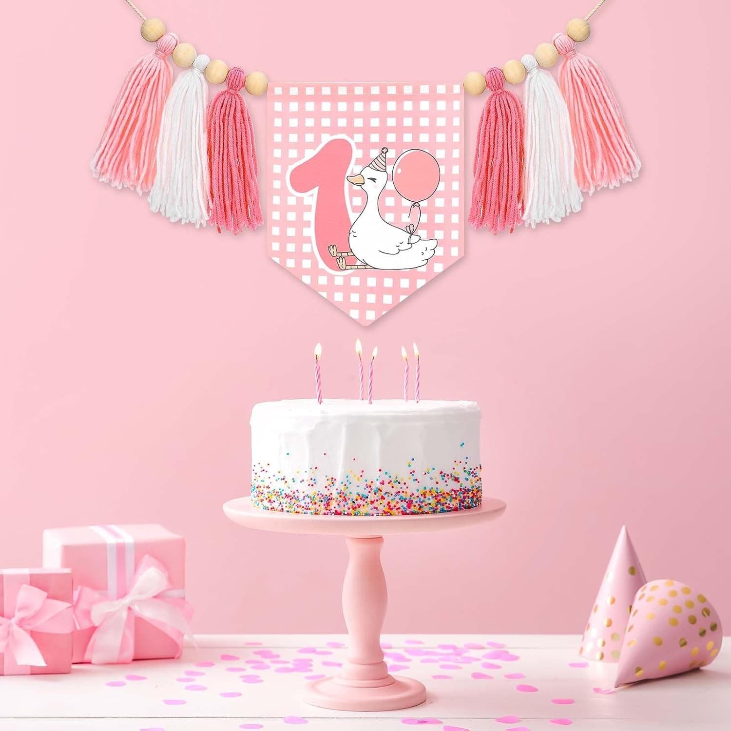 Pink Silly Goose 1st Birthday Banner – High Chair Tassel Decor for Girls - Thumbnail 2
