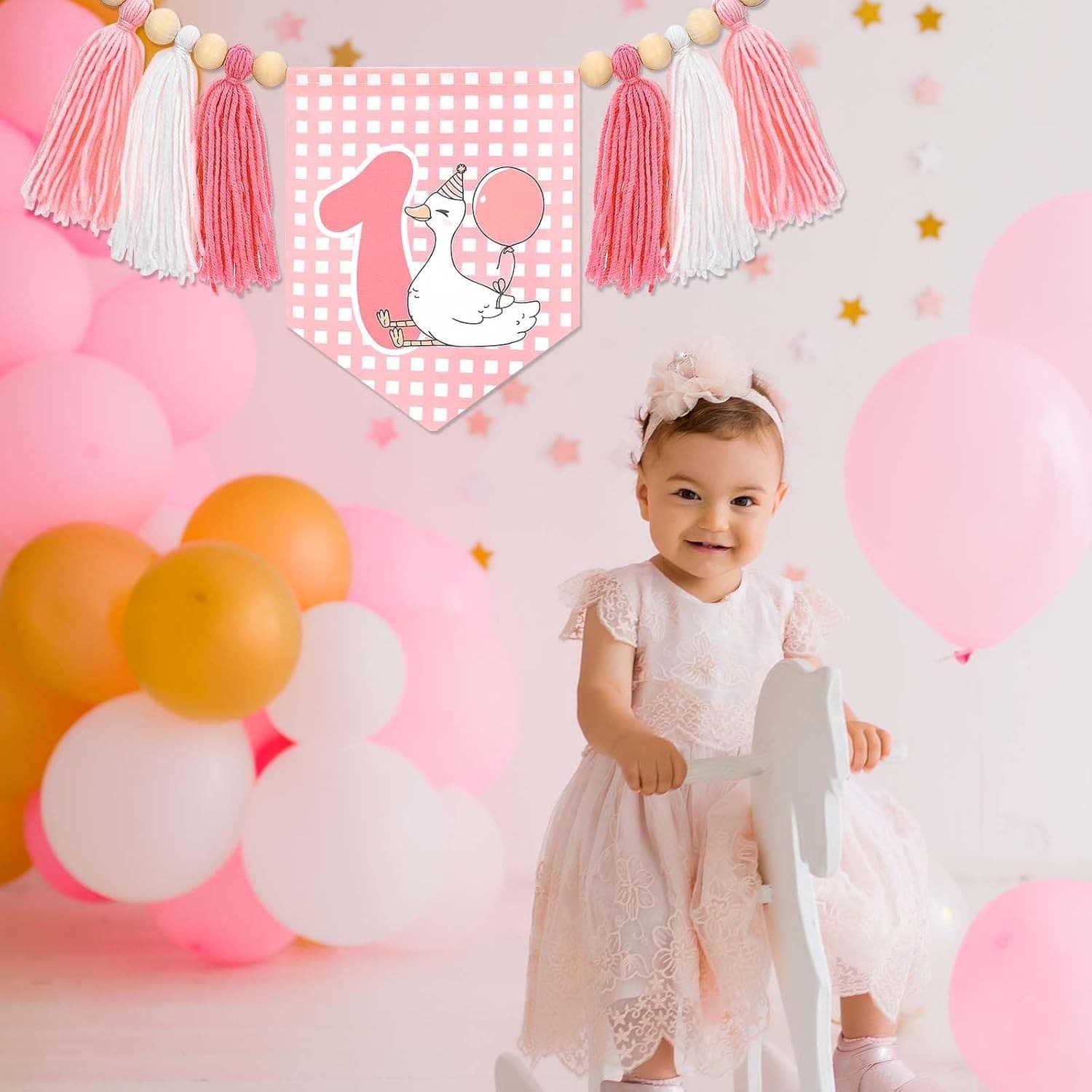 Pink Silly Goose 1st Birthday Banner – High Chair Tassel Decor for Girls - Thumbnail 4
