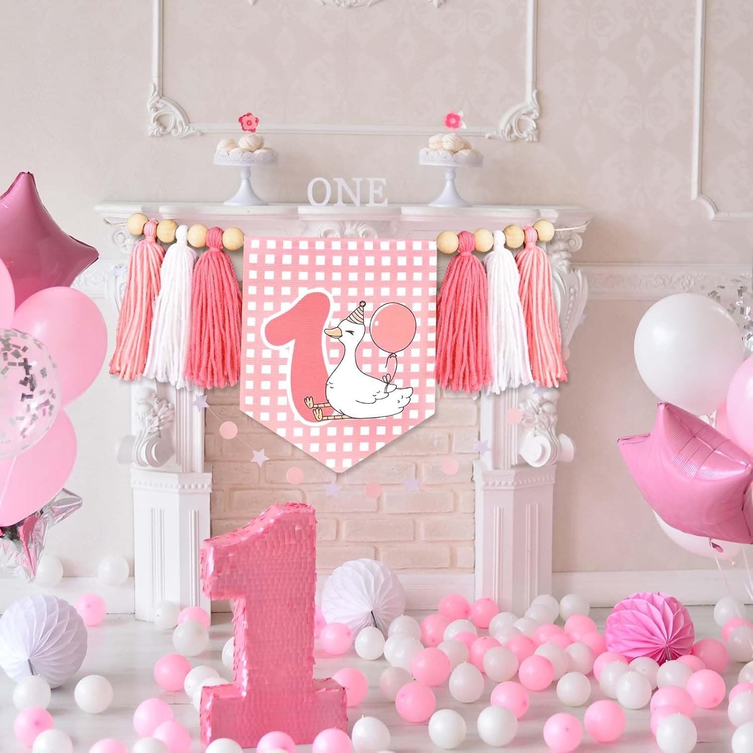 Pink Silly Goose 1st Birthday Banner – High Chair Tassel Decor for Girls - Thumbnail 7