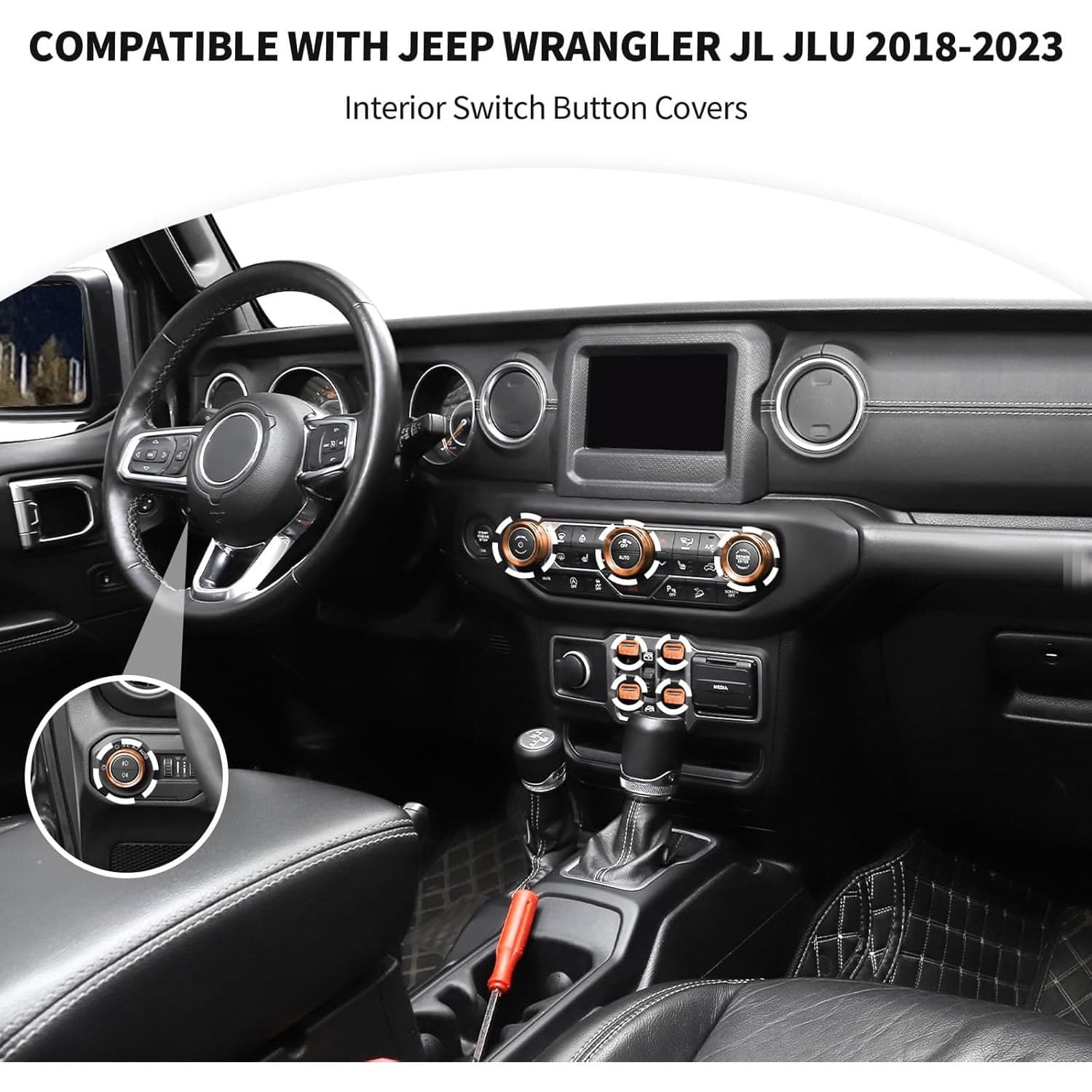 JeCar Orange Interior Switch Knob Covers for Jeep Wrangler JL JLU 2018-2026 - Thumbnail 4