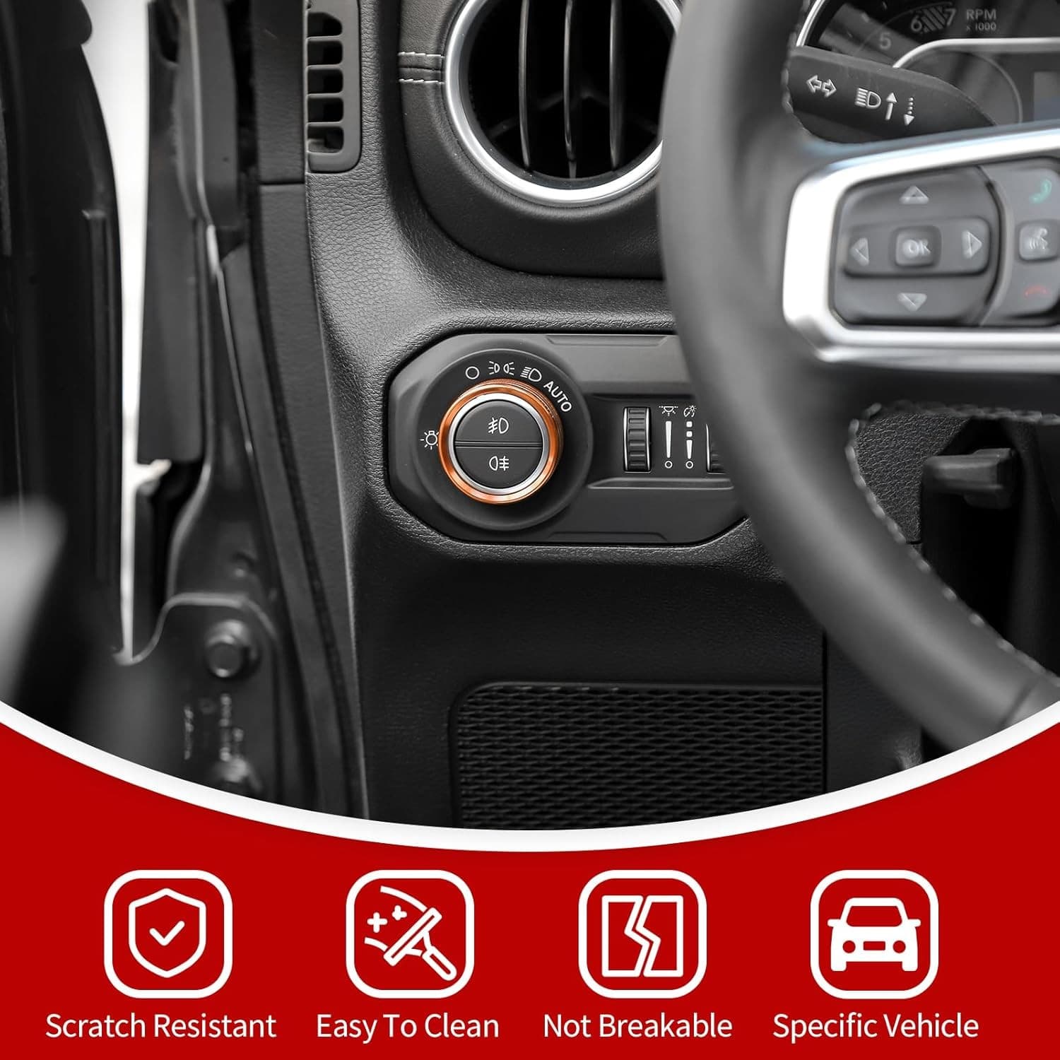 JeCar Orange Interior Switch Knob Covers for Jeep Wrangler JL JLU 2018-2026 - Thumbnail 5