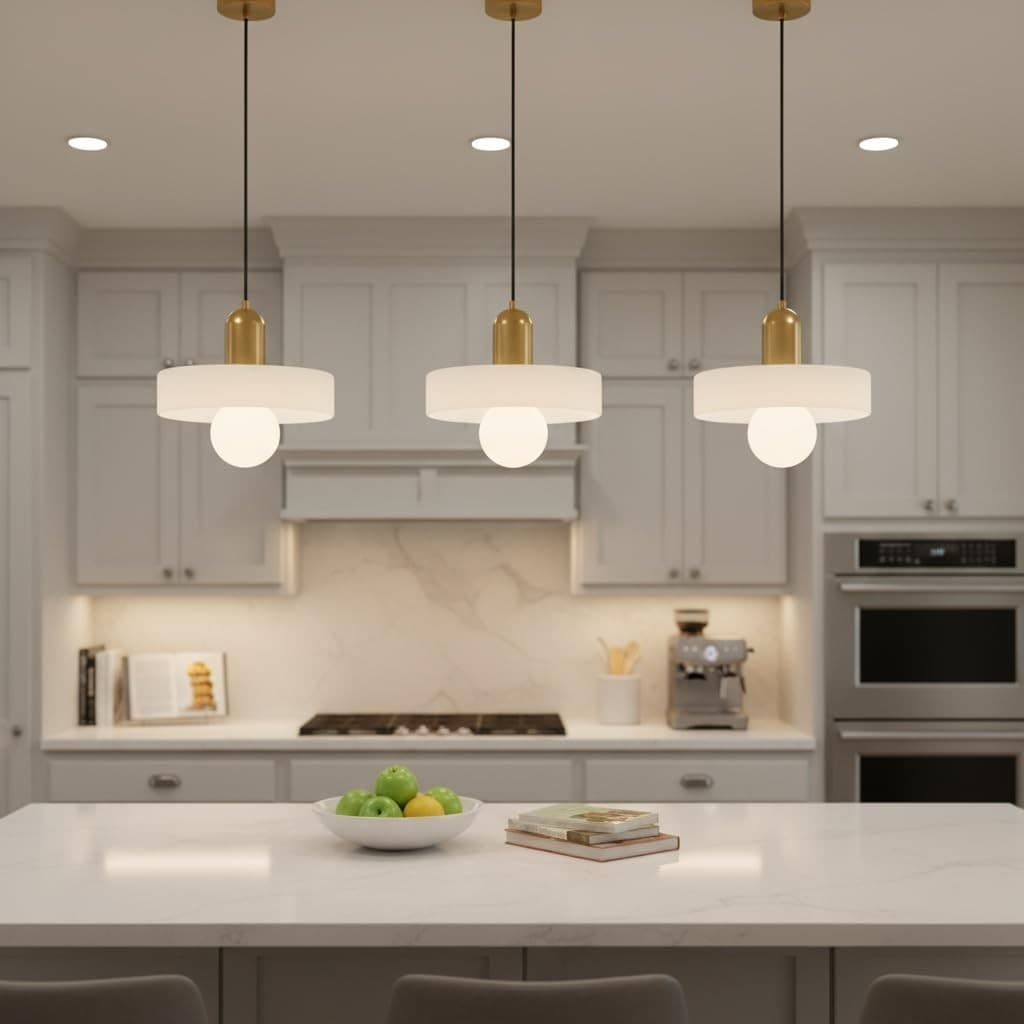 Modern Glass Pendant Light Brass Gold Kitchen Island Hanging Lamp E26 - Thumbnail 4