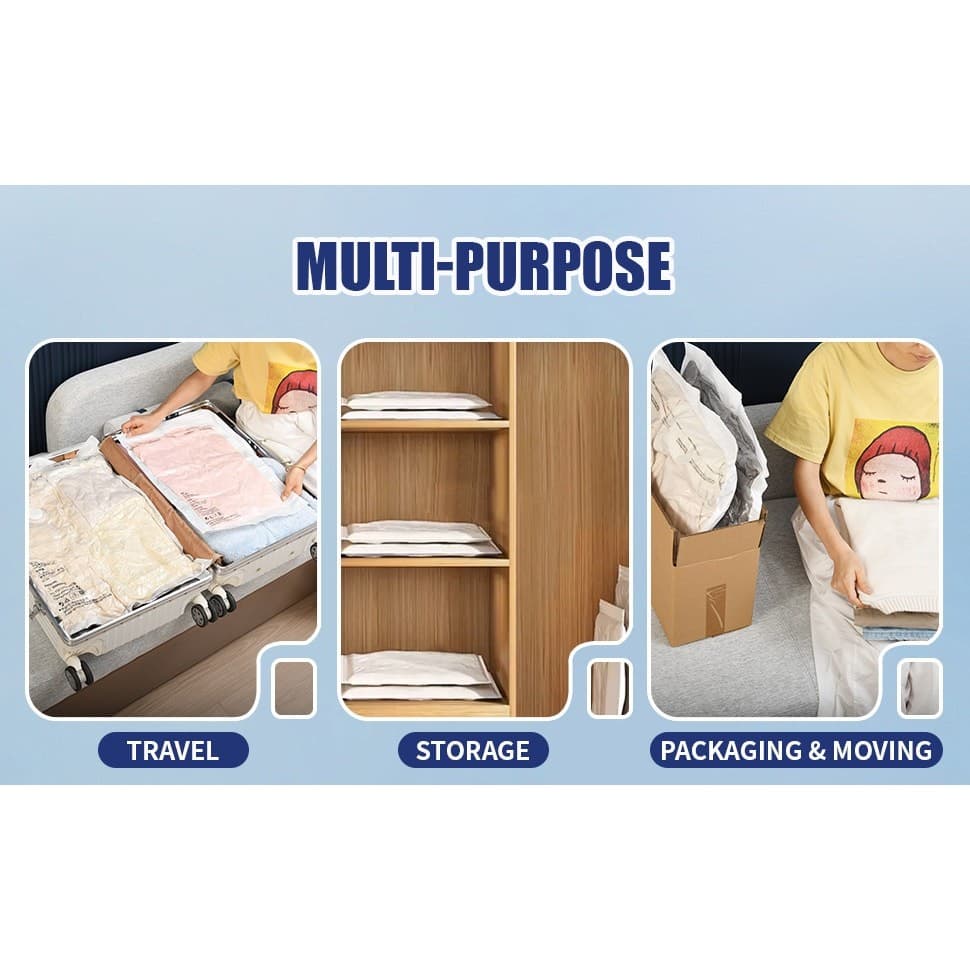 10 Pack Small Vacuum Storage Bags w Hand Pump Space Saver for Clothes Bedding - Thumbnail 10