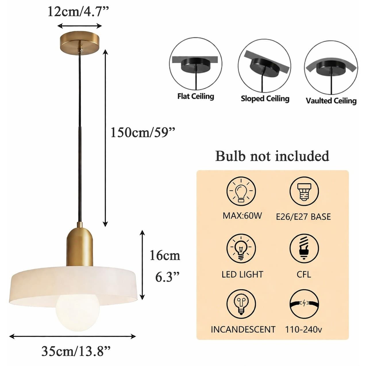 Modern Glass Pendant Light Brass Gold Kitchen Island Hanging Lamp E26 - Thumbnail 2