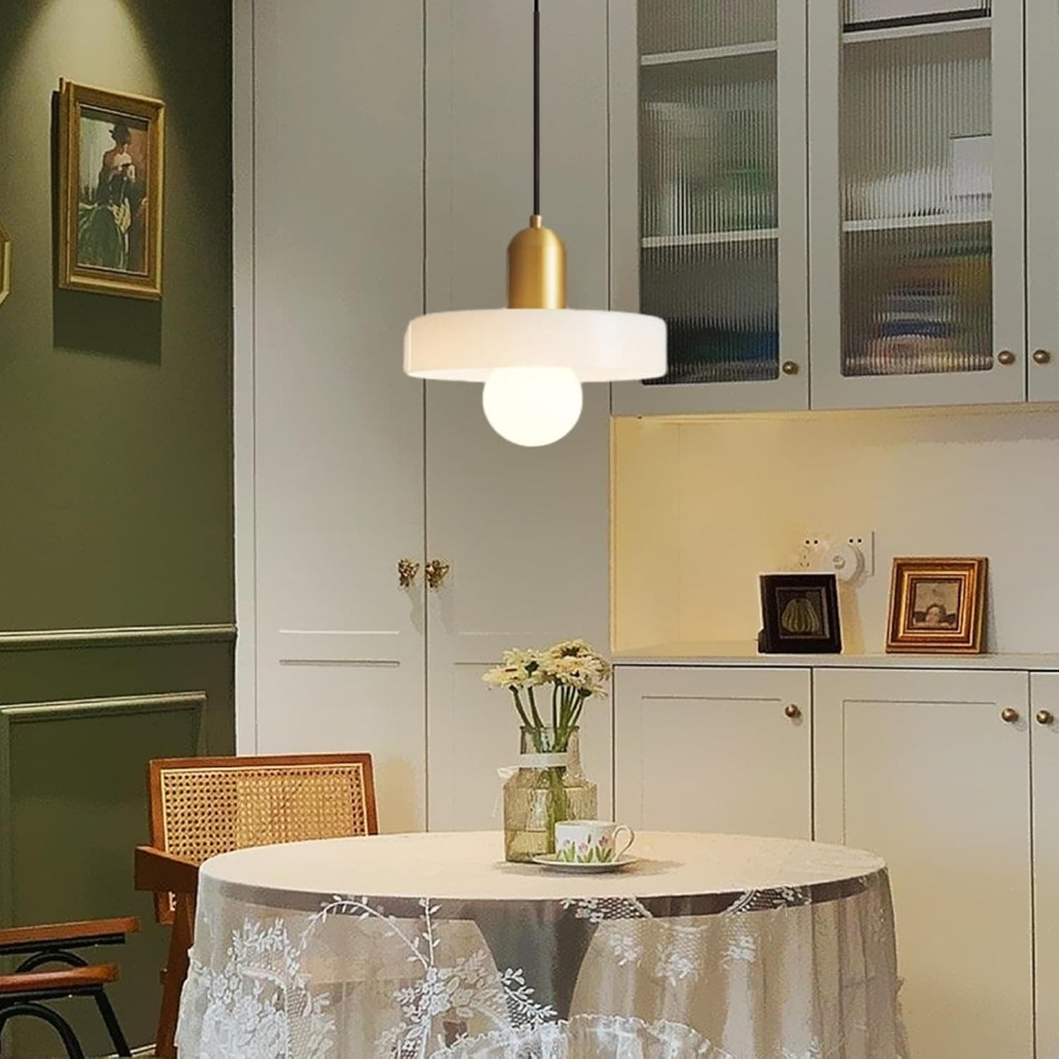 Modern Glass Pendant Light Brass Gold Kitchen Island Hanging Lamp E26 - Thumbnail 7