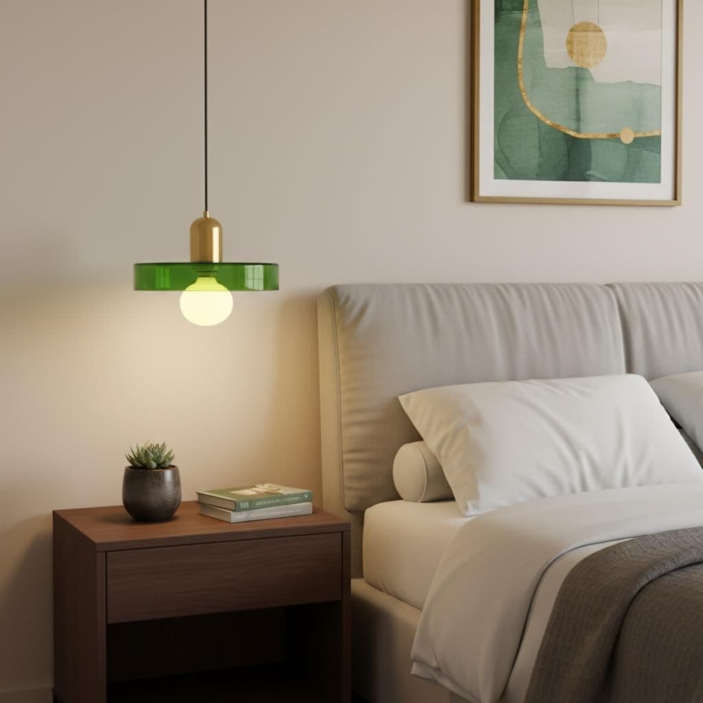 Green Glass Pendant Light Brass Gold Kitchen Island Hanging Lamp E26 - Thumbnail 3
