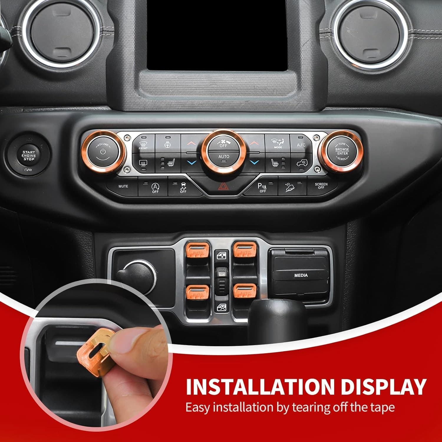 JeCar Orange Interior Switch Knob Covers for Jeep Wrangler JL JLU 2018-2026 - Thumbnail 6
