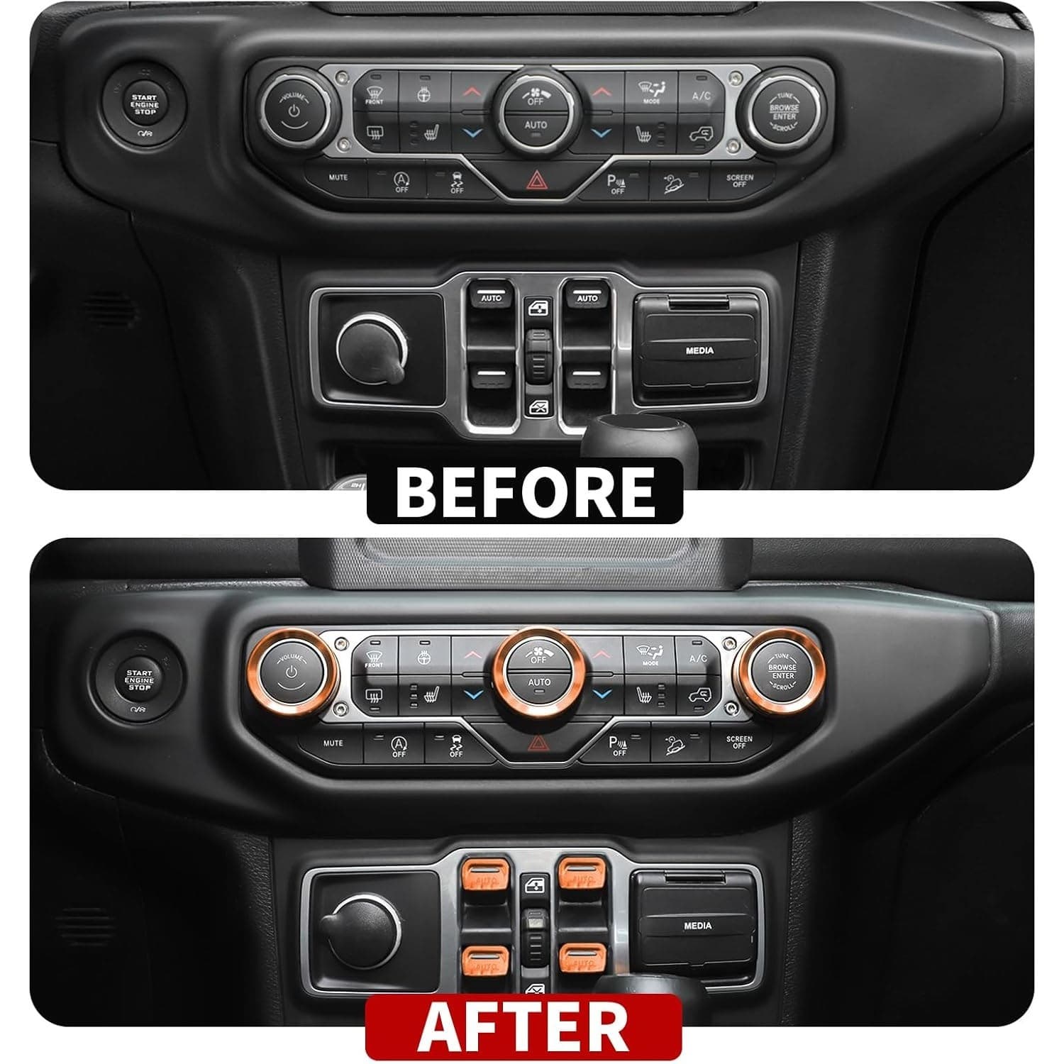 JeCar Orange Interior Switch Knob Covers for Jeep Wrangler JL JLU 2018-2026 - Thumbnail 3