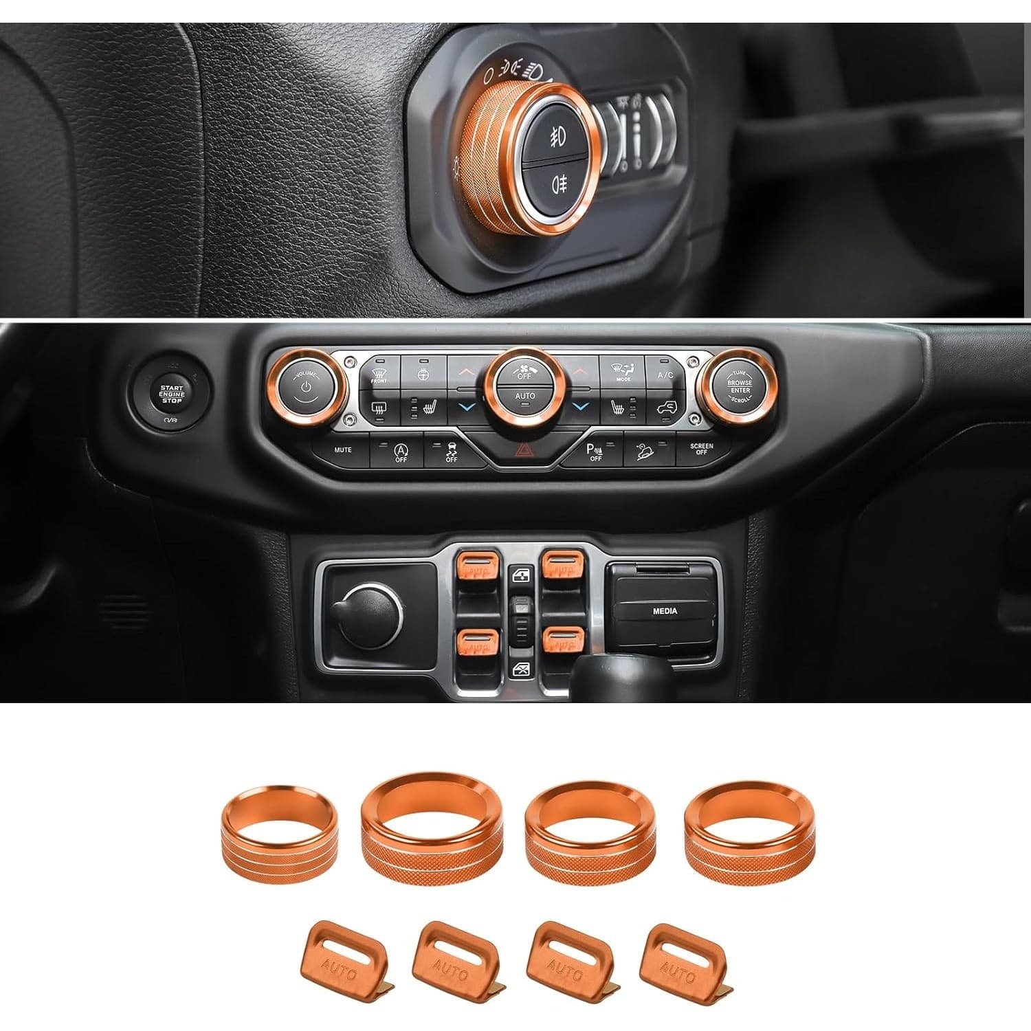 JeCar Orange Interior Switch Knob Covers for Jeep Wrangler JL JLU 2018-2026