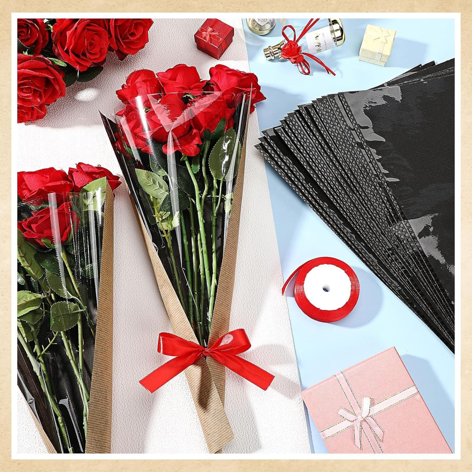 30pcs Black Bouquet Wrapping Bags 11"x3.5"x17.3" for Gifts, Weddings, Events - Thumbnail 4