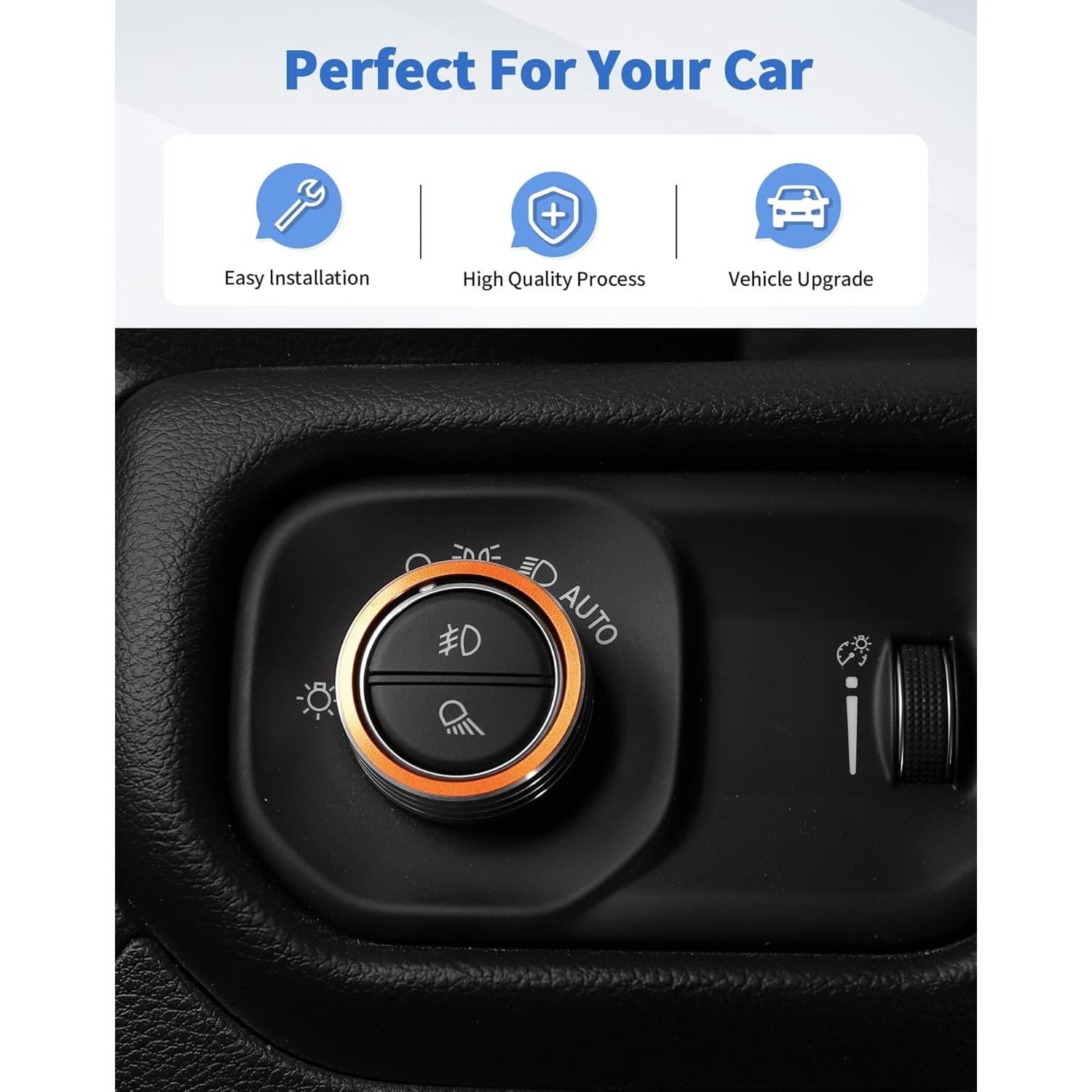 Headlight & Gear Shift Knob Cover Trim for 2018+ Dodge Ram Aluminum Orange - Thumbnail 4