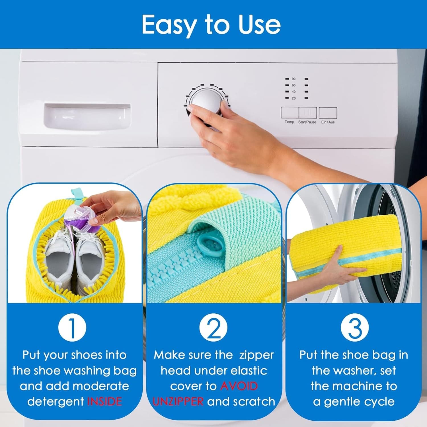 Shoe Washing Machine Bag 4 Pack | Sneaker Cleaner YKK Zipper Chenille Deep Clean - Thumbnail 3