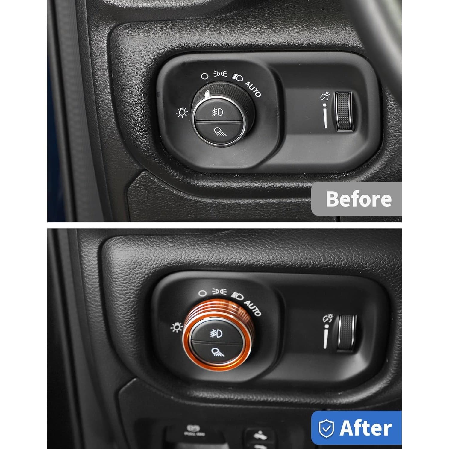 Headlight & Gear Shift Knob Cover Trim for 2018+ Dodge Ram Aluminum Orange - Thumbnail 8