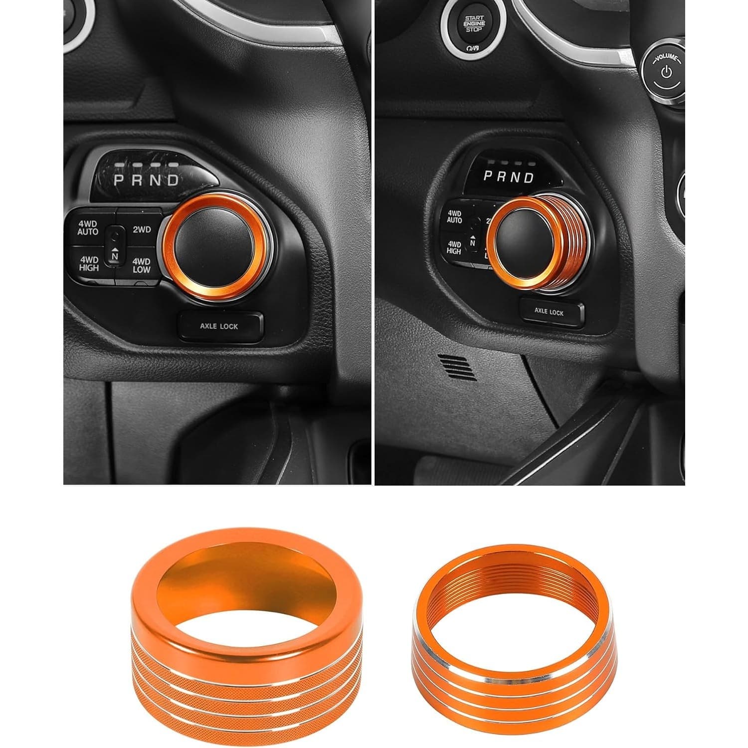 Headlight & Gear Shift Knob Cover Trim for 2018+ Dodge Ram Aluminum Orange - Thumbnail 7