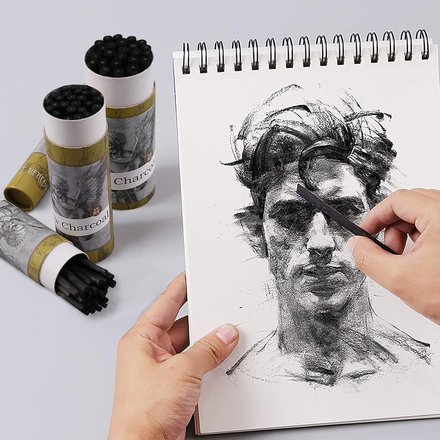 25 Willow Charcoal Sticks Natural Drawing Charcoal for Sketching 4-5mm - Thumbnail 7