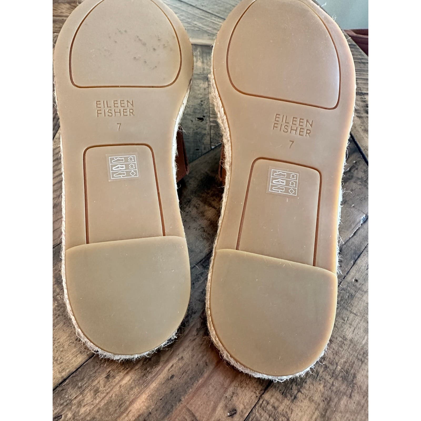 EILEEN FISHER Kai Leather Espadrille Mule Size 7 Cognac Slip-On Flats New No Box - Thumbnail 5