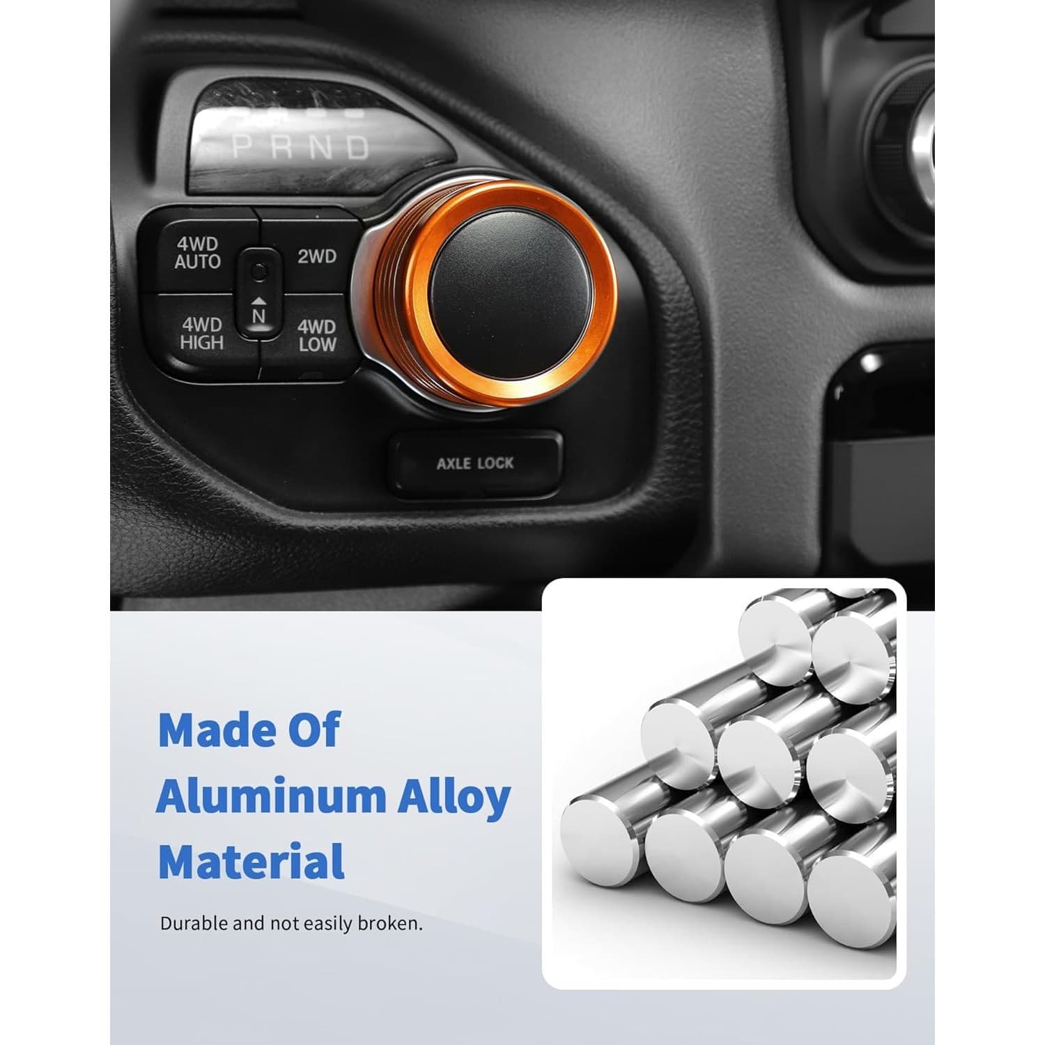 Headlight & Gear Shift Knob Cover Trim for 2018+ Dodge Ram Aluminum Orange - Thumbnail 6