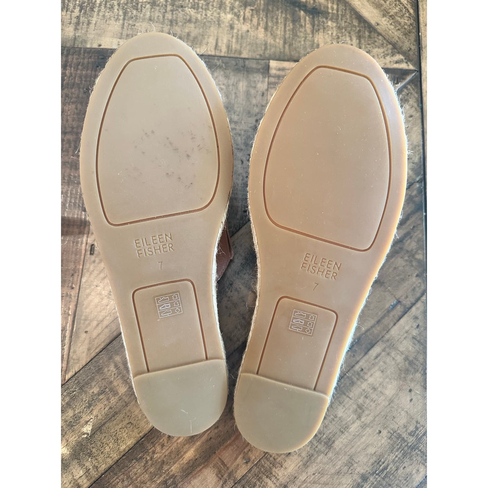 EILEEN FISHER Kai Leather Espadrille Mule Size 7 Cognac Slip-On Flats New No Box - Thumbnail 3