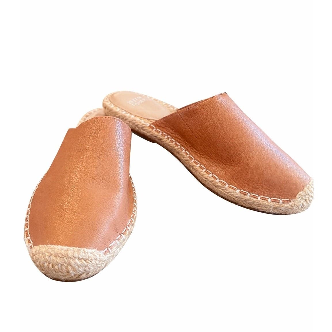 EILEEN FISHER Kai Leather Espadrille Mule Size 7 Cognac Slip-On Flats New No Box - Thumbnail 6