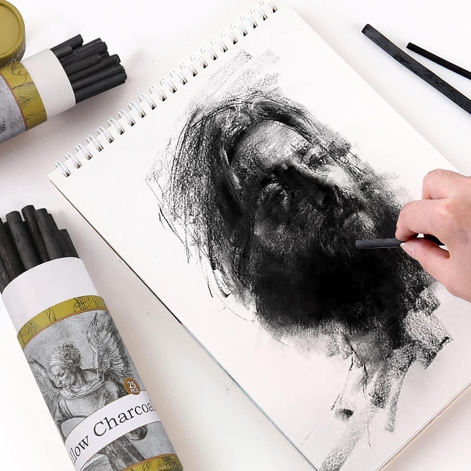 25 Willow Charcoal Sticks Natural Drawing Charcoal for Sketching 4-5mm - Thumbnail 4