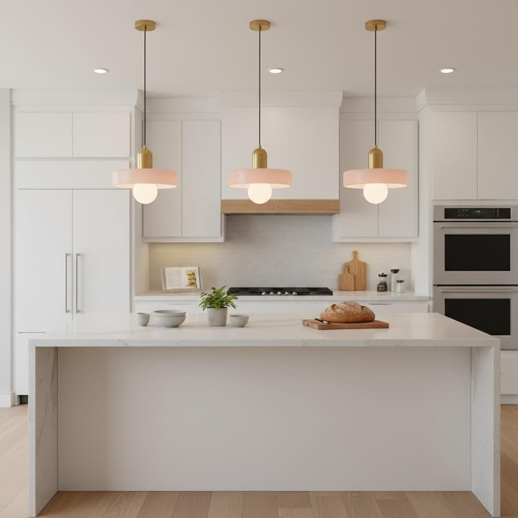 Pink Glass Pendant Light Brass Gold Hanging Lamp Kitchen Island E26 - Thumbnail 3