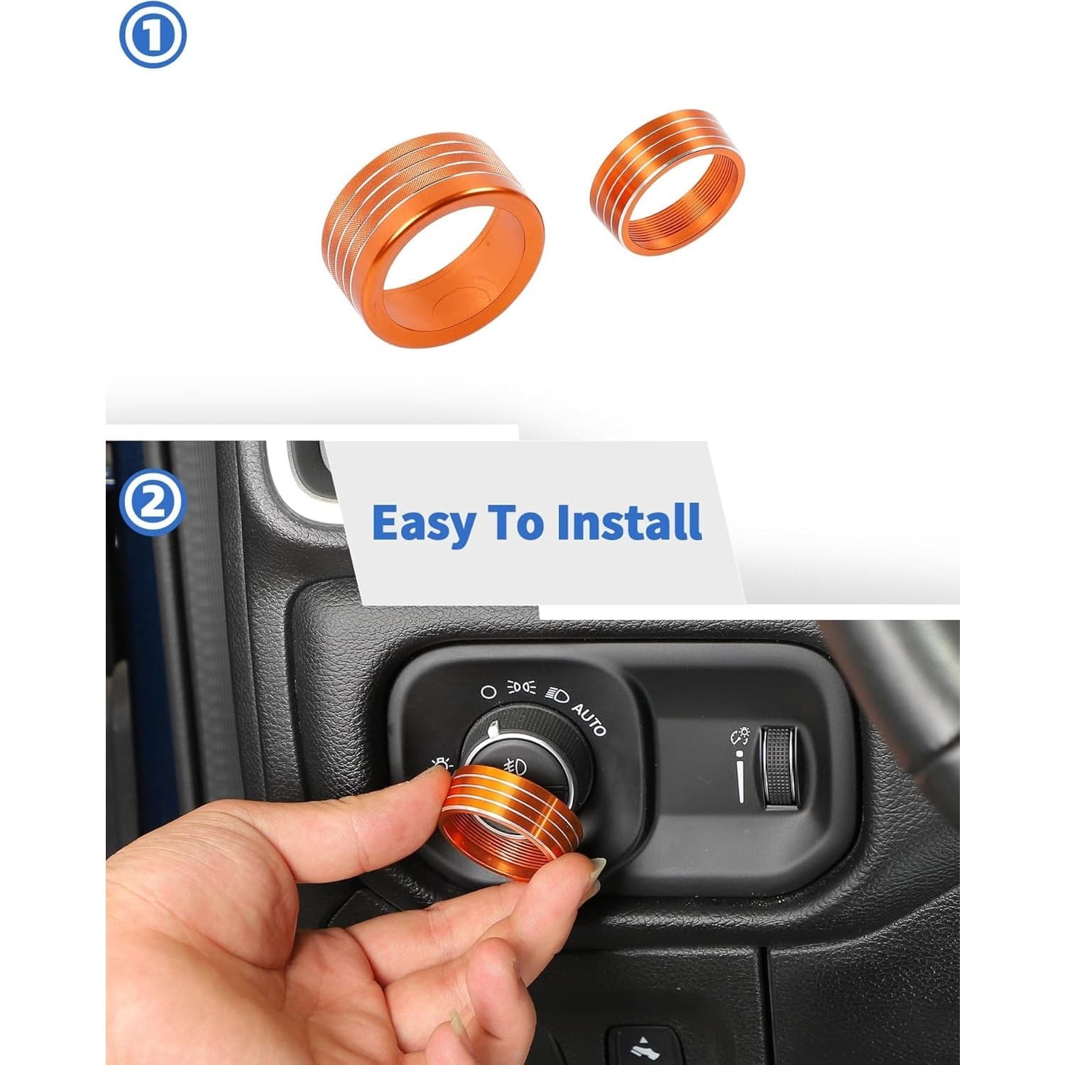 Headlight & Gear Shift Knob Cover Trim for 2018+ Dodge Ram Aluminum Orange - Thumbnail 5