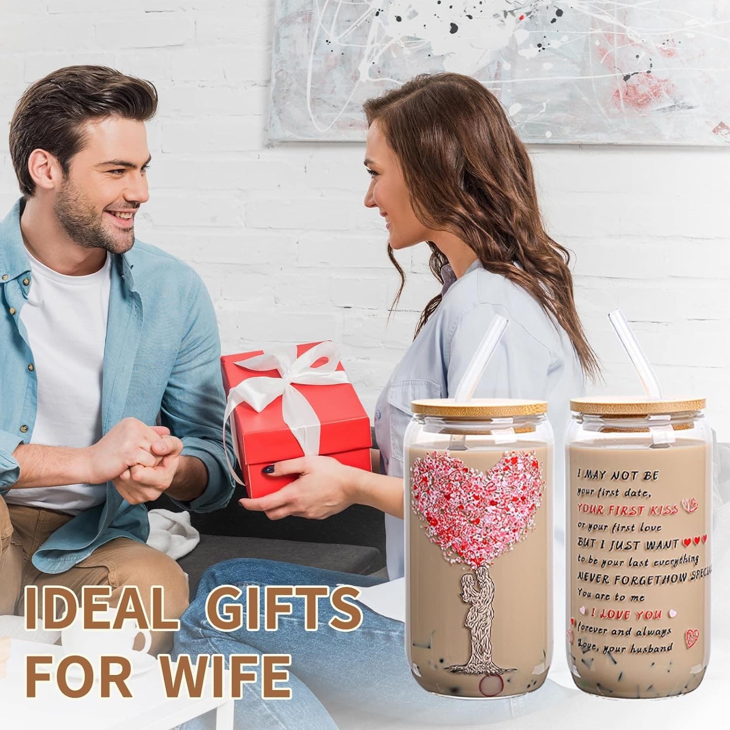 16oz Glass Coffee Mug Gifts for Wife from Husband Birthday Anniversary Cup - Thumbnail 6
