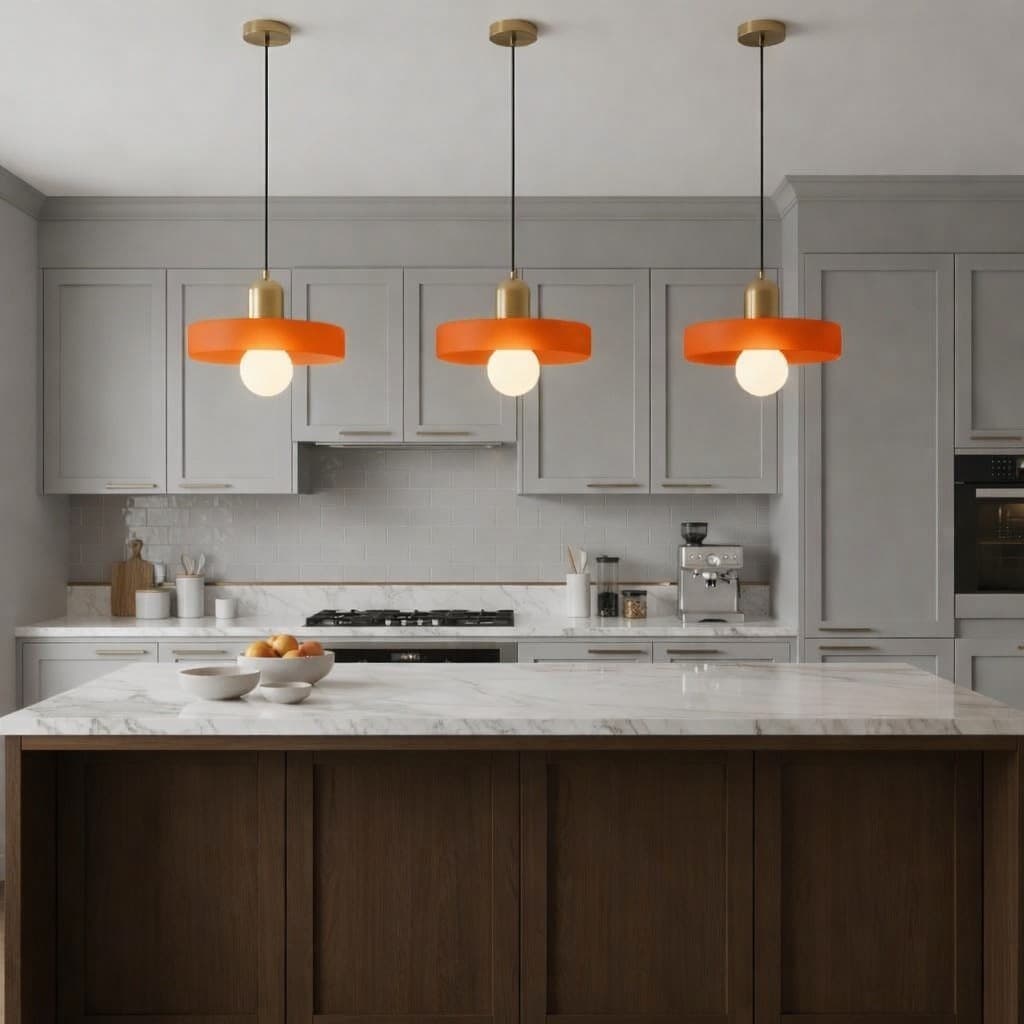 Orange Glass Pendant Light Brass Gold Hanging Lamp Kitchen Island E26 - Thumbnail 3
