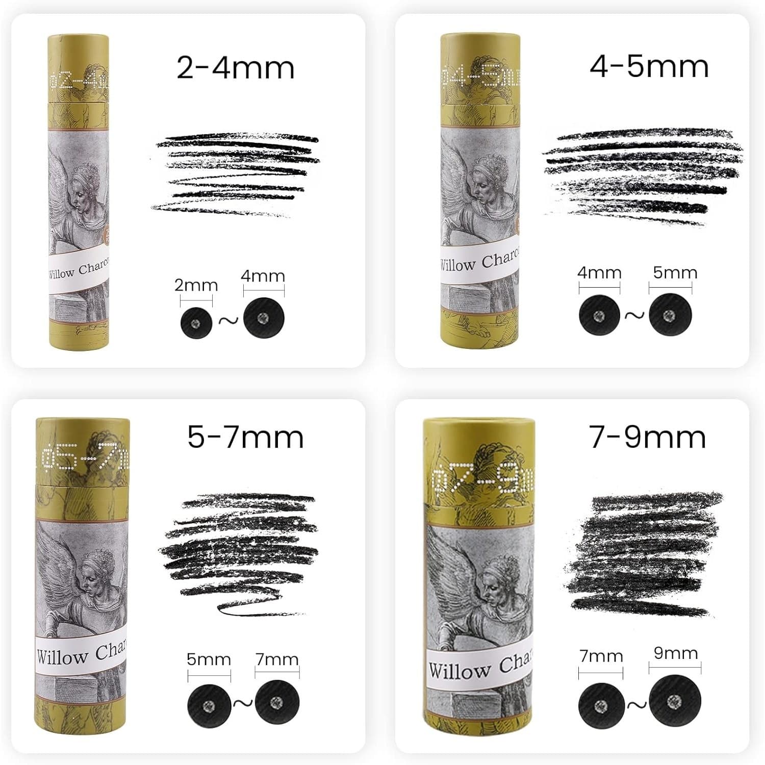 25 Willow Charcoal Sticks Natural Drawing Charcoal for Sketching 4-5mm - Thumbnail 2