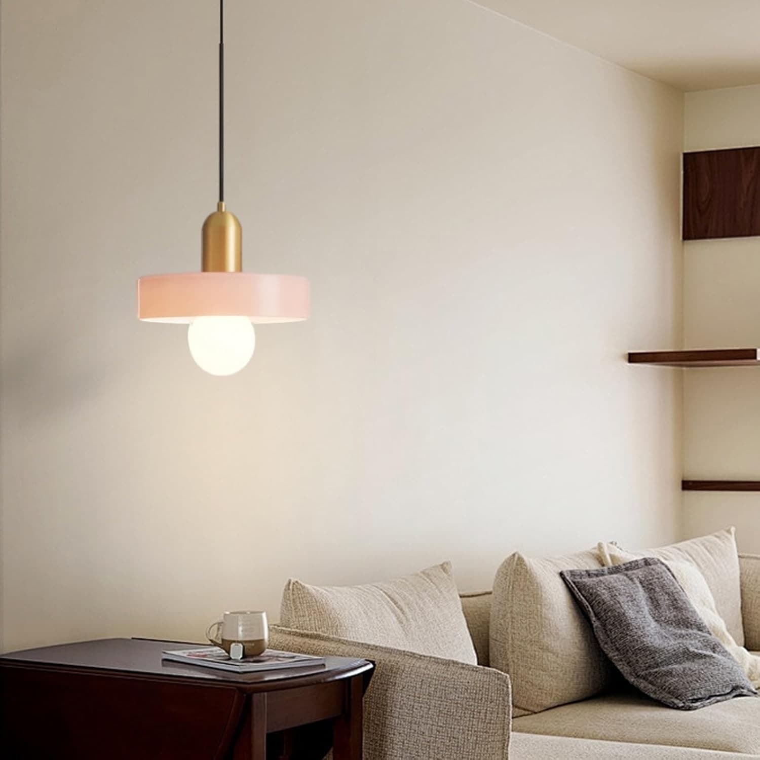 Pink Glass Pendant Light Brass Gold Hanging Lamp Kitchen Island E26 - Thumbnail 5