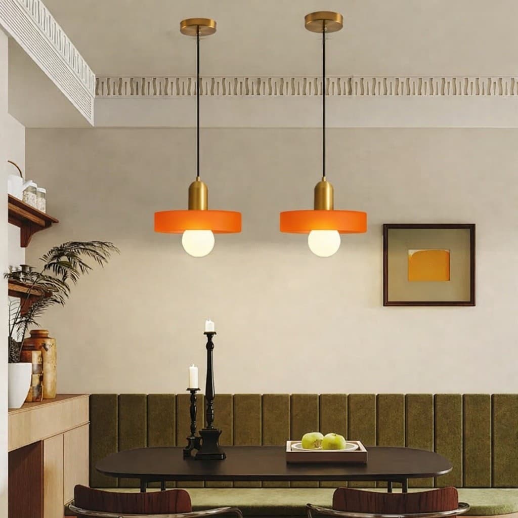 Orange Glass Pendant Light Brass Gold Hanging Lamp Kitchen Island E26 - Thumbnail 5
