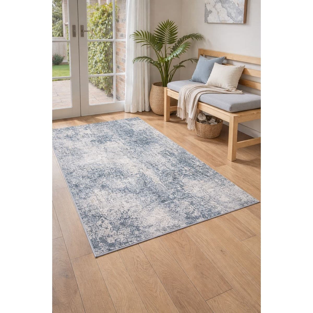 Abstract Area Rug Gray Blue 36x60 Inches Soft Washable Indoor Carpet 3x5 - Thumbnail 3