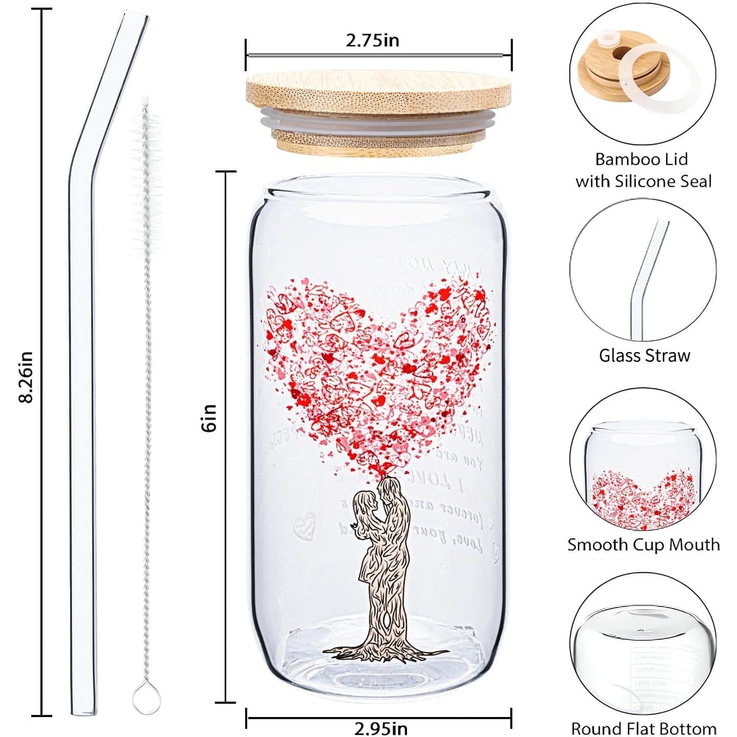 16oz Glass Coffee Mug Gifts for Wife from Husband Birthday Anniversary Cup - Thumbnail 2