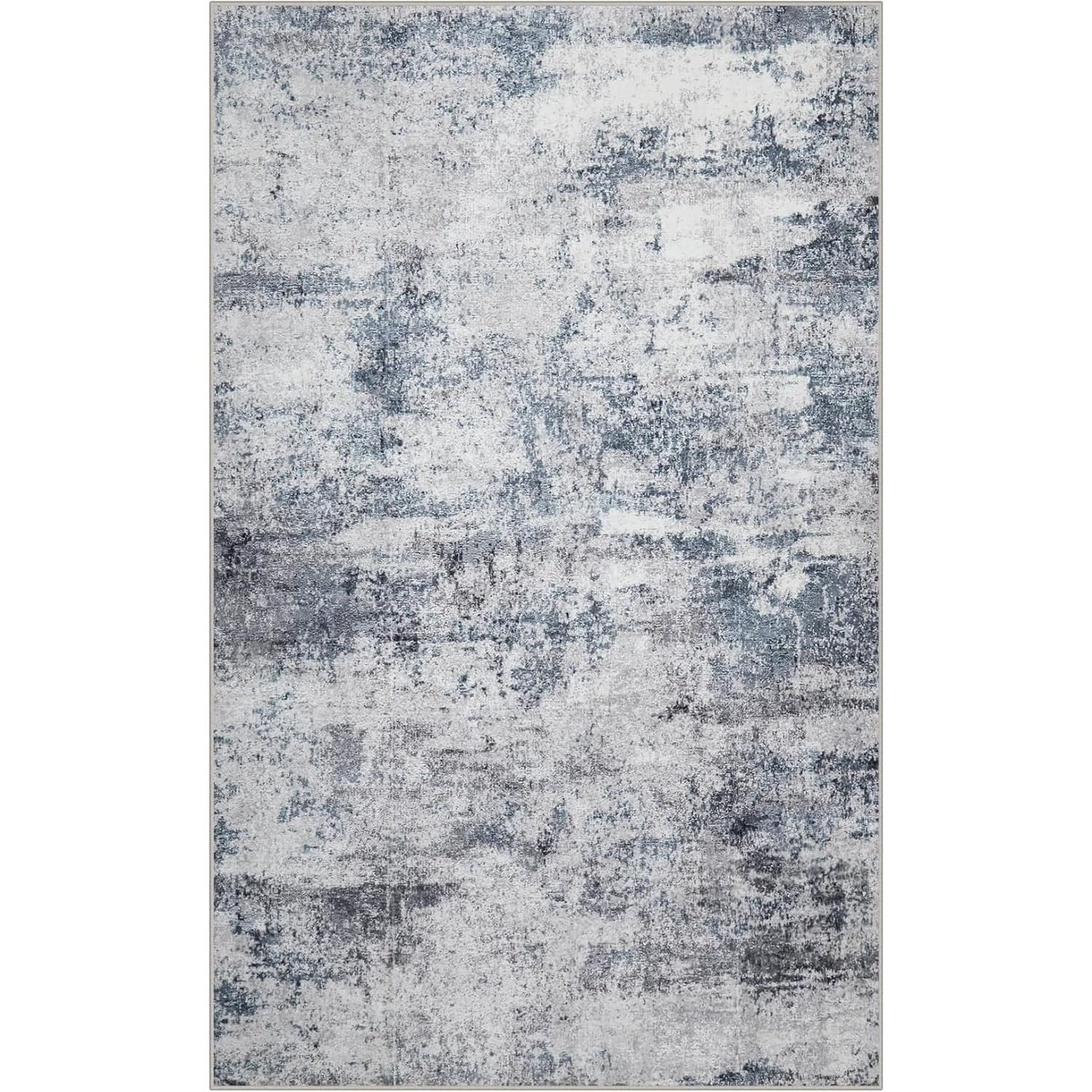 Abstract Area Rug Gray Blue 36x60 Inches Soft Washable Indoor Carpet 3x5 - Thumbnail 9
