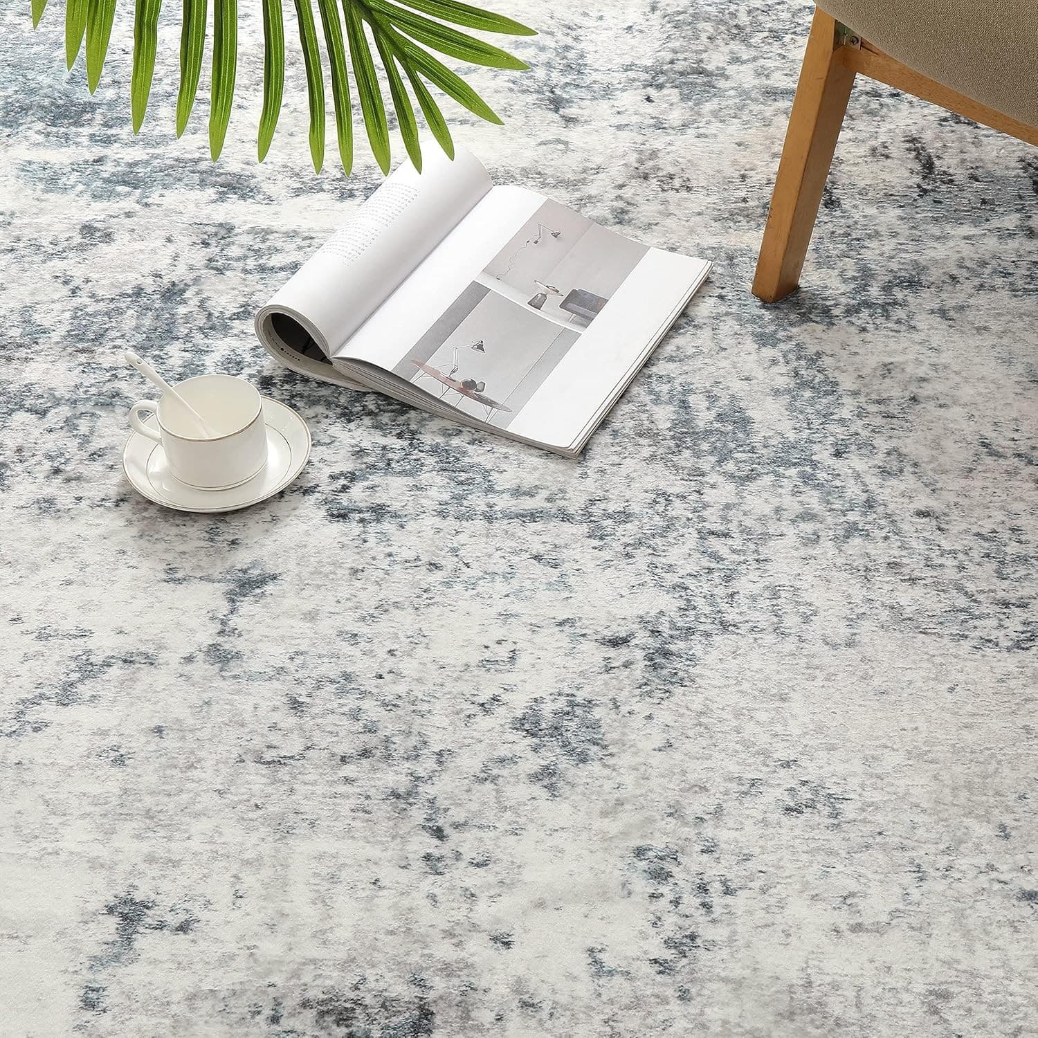 Abstract Area Rug Gray Blue 36x60 Inches Soft Washable Indoor Carpet 3x5 - Thumbnail 7