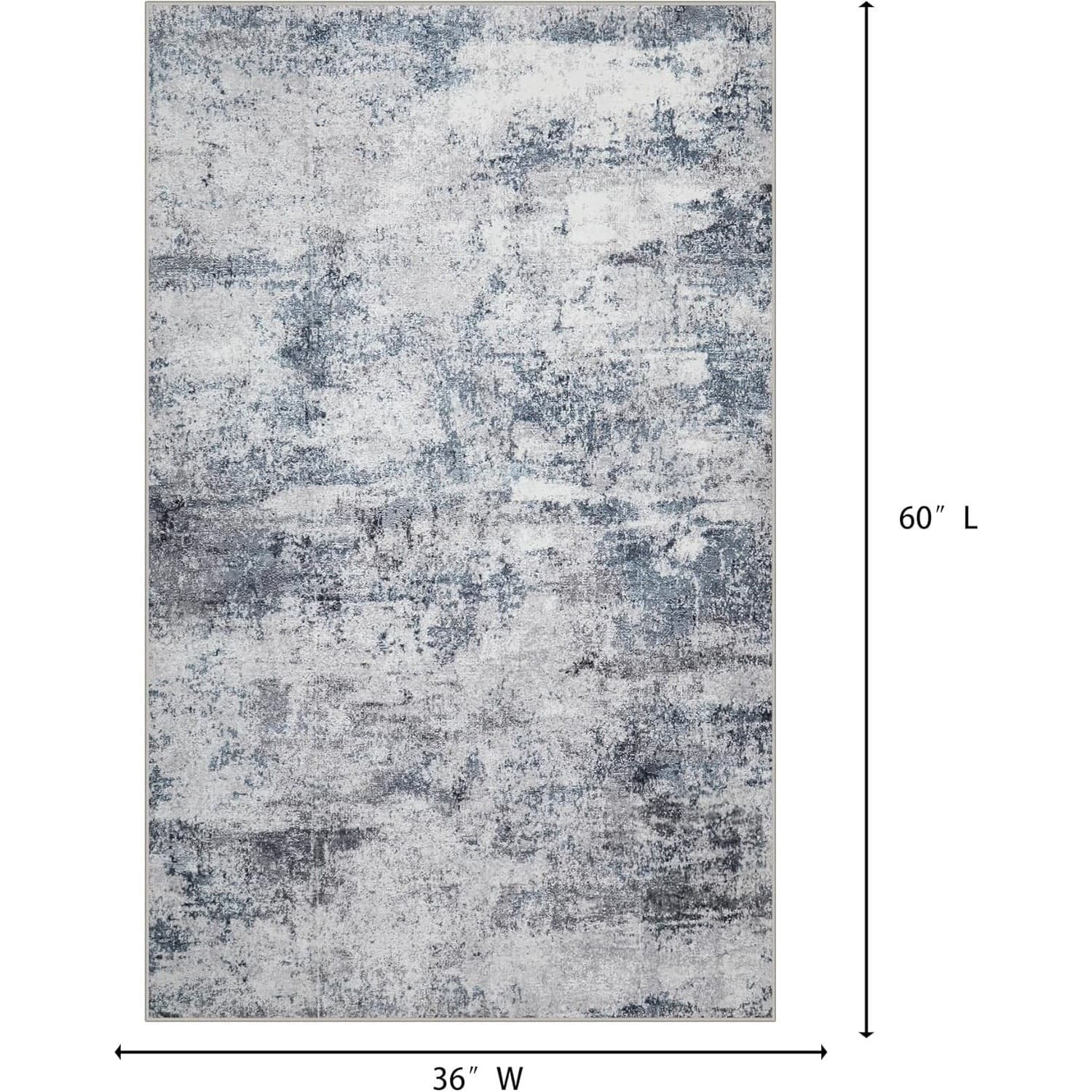 Abstract Area Rug Gray Blue 36x60 Inches Soft Washable Indoor Carpet 3x5 - Thumbnail 4