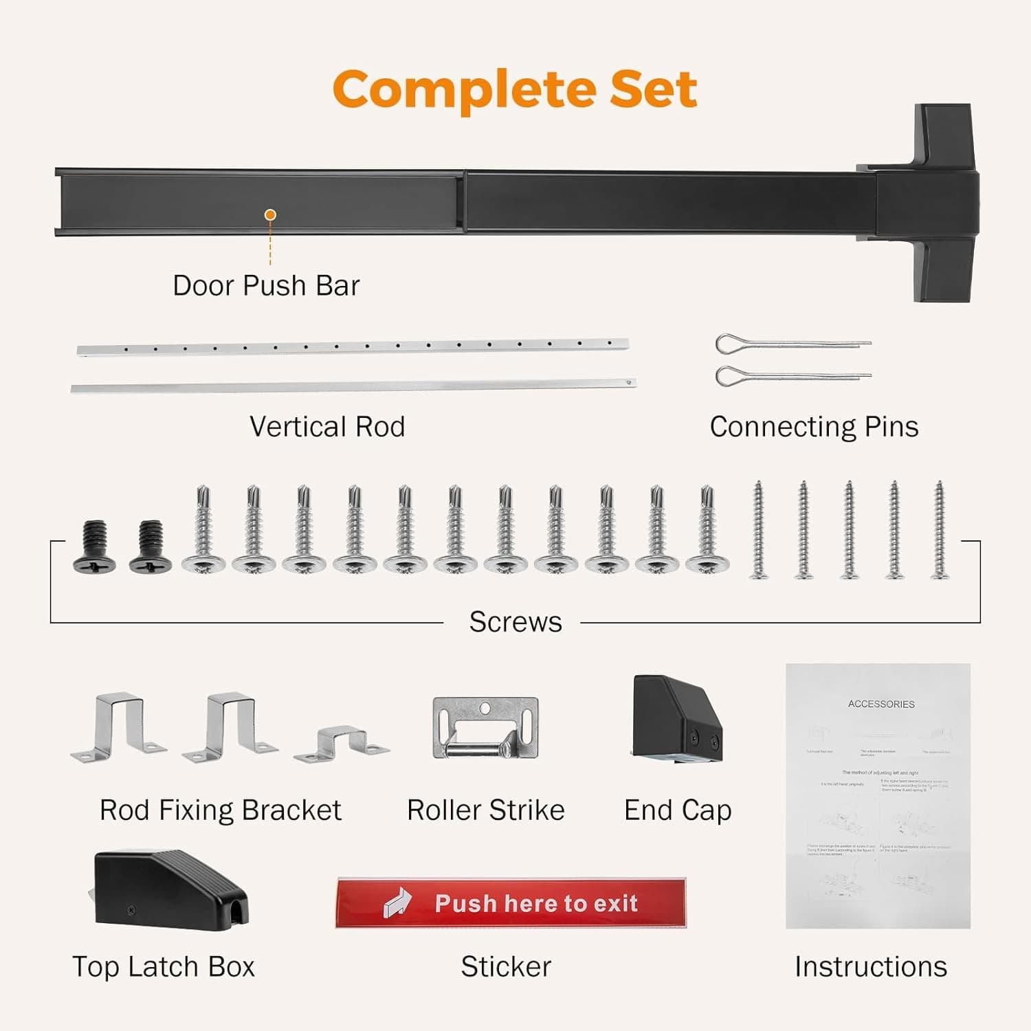 27.5" Door Panic Bar Exit Device Vertical Rod Push Bar Lock Heavy Duty New - Thumbnail 5