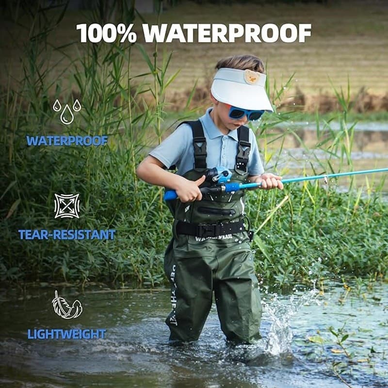 Kids Chest Waders with Boots Waterproof Green Size 2/3T Toddler Fishing - Thumbnail 5