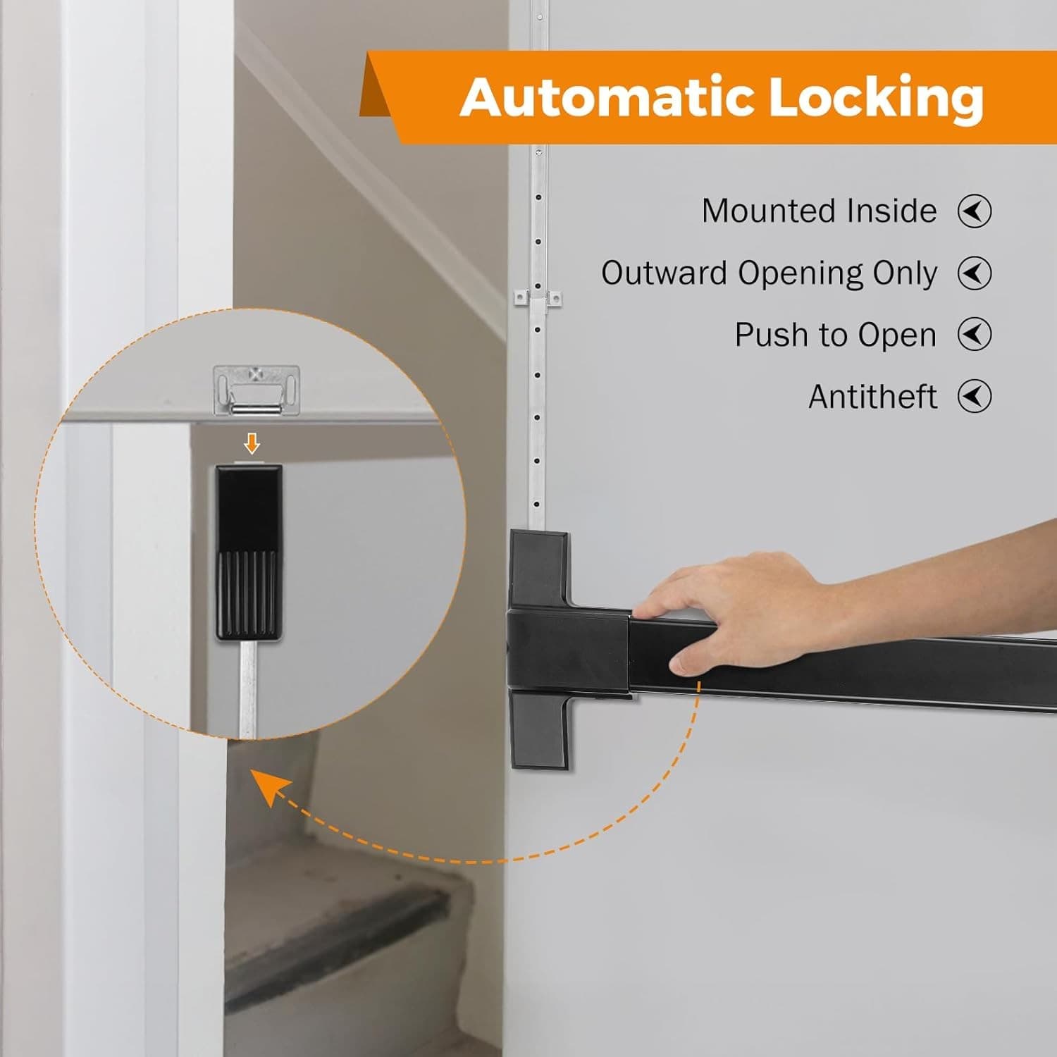 27.5" Door Panic Bar Exit Device Vertical Rod Push Bar Lock Heavy Duty New - Thumbnail 4