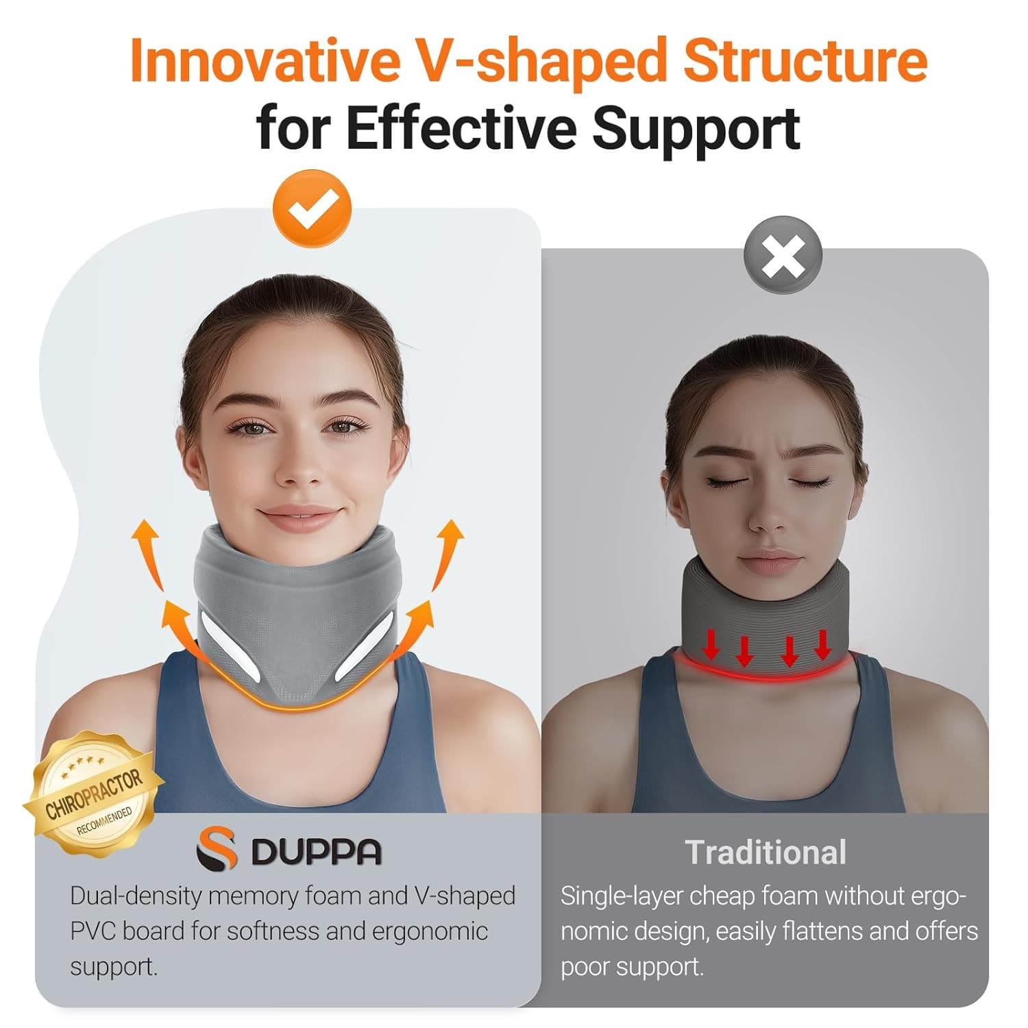 Pink Ergonomic Neck Brace V-Shaped Cervical Collar for Pain Relief & Support M - Thumbnail 3