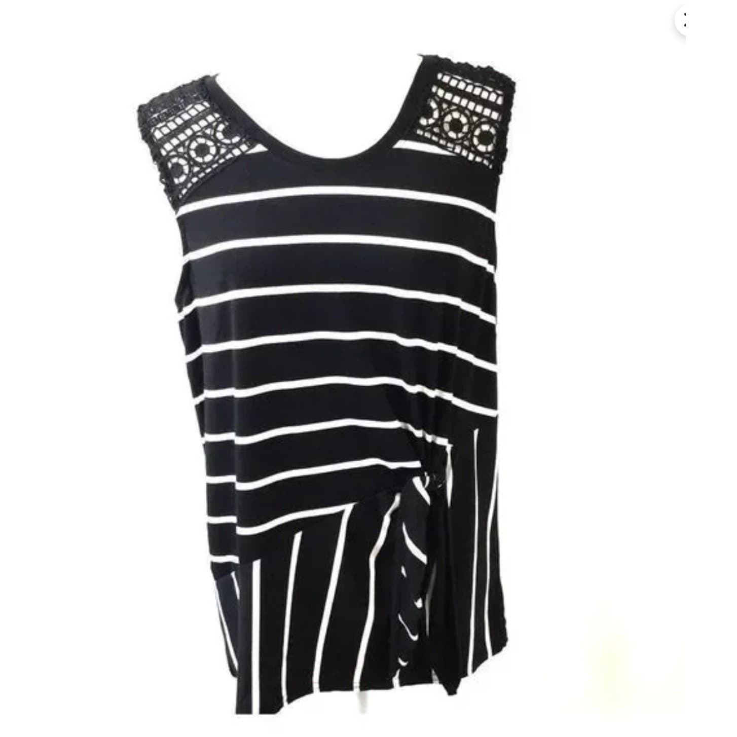 Thyme & Honey Black White Striped Sleeveless Top Size M Lace Shoulders Tie Hem - Thumbnail 3