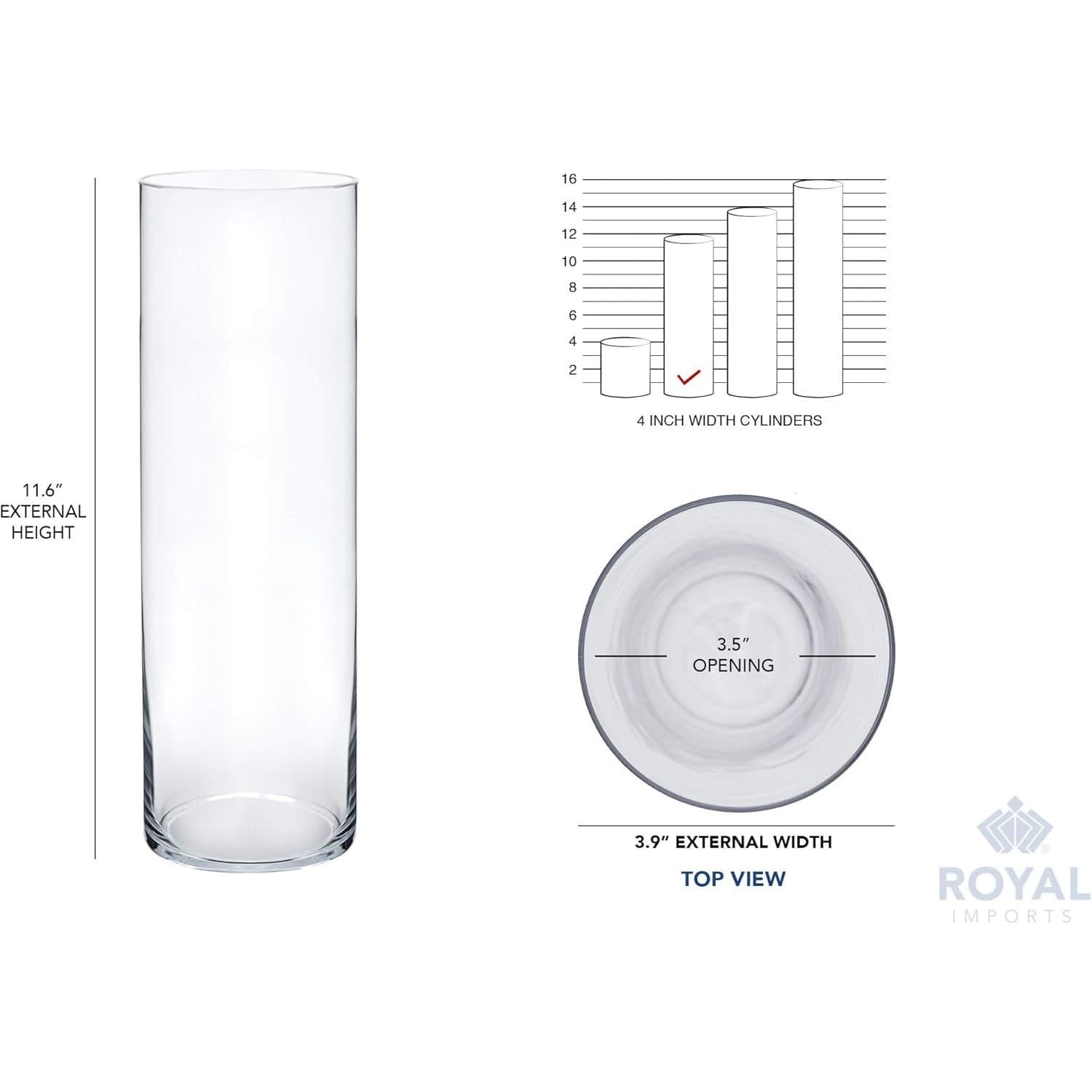 Clear Glass Cylinder Vase Centerpiece Flower Candle Holder 4" w x 12" tall, New - Thumbnail 3