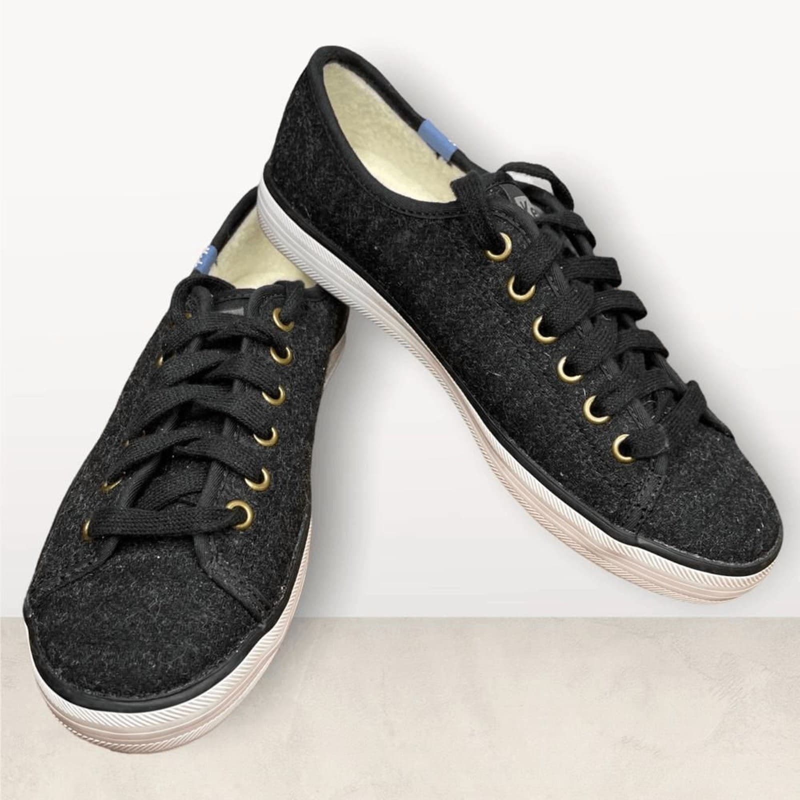 Keds Women’s Kickstart Wool Blend Faux Shearling Lined Sneakers Black Sz 5 - Thumbnail 2