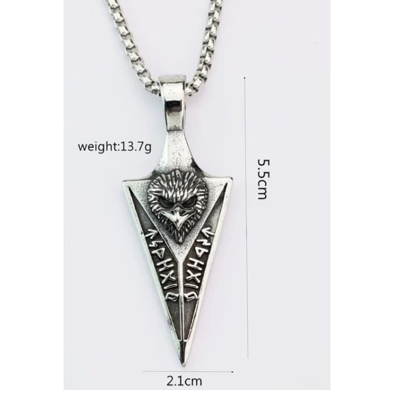 Viking Men's Necklace Stainless Steel Arrowhead Pendant with Runes Eagle - Thumbnail 3